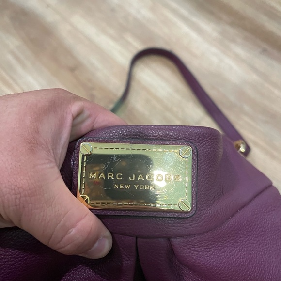 Marc Jacobs Satchel Grained Hobo Purse Bag Crossbody Shoulder Purple Leather - Picture 2 of 7